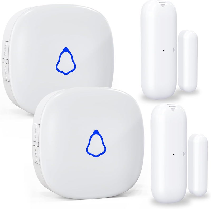 METAK Door Chime, Wireless Door Open Contact Sensor Alarm with 500 FT Range, 58 Chimes and 5 Volume Levels for Business/Store/Home/Office When Entering, 2 Transmitters + 2 Plug-in Receivers (White) - Image 1